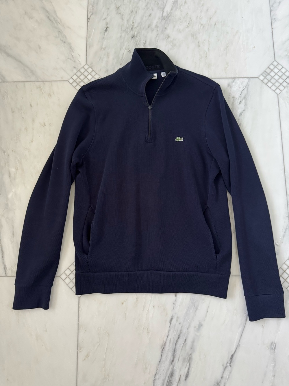 Lacoste Men's Navy Half-Zip Pullover with Green Croc